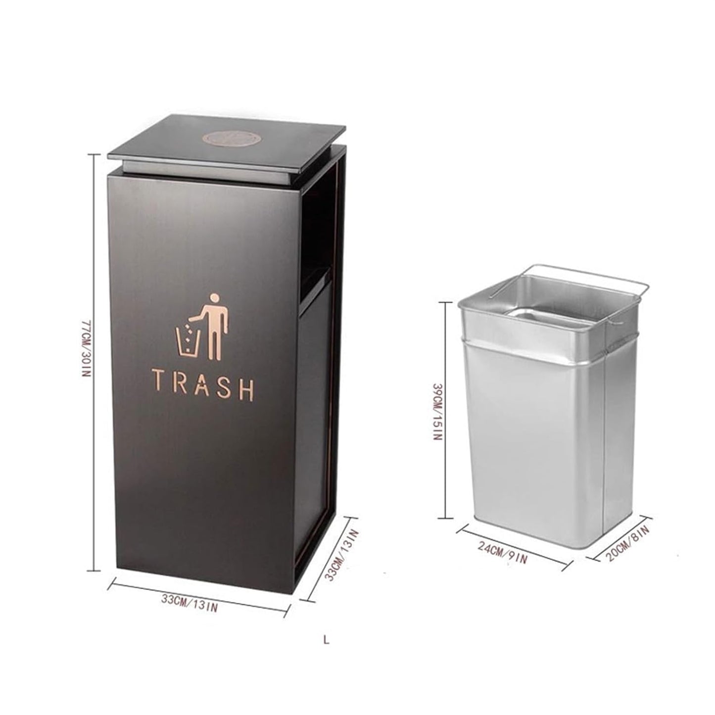 Hotel Prullenbak voor Lobby Lift Ingang RVS (optioneel met of zonder asbak)